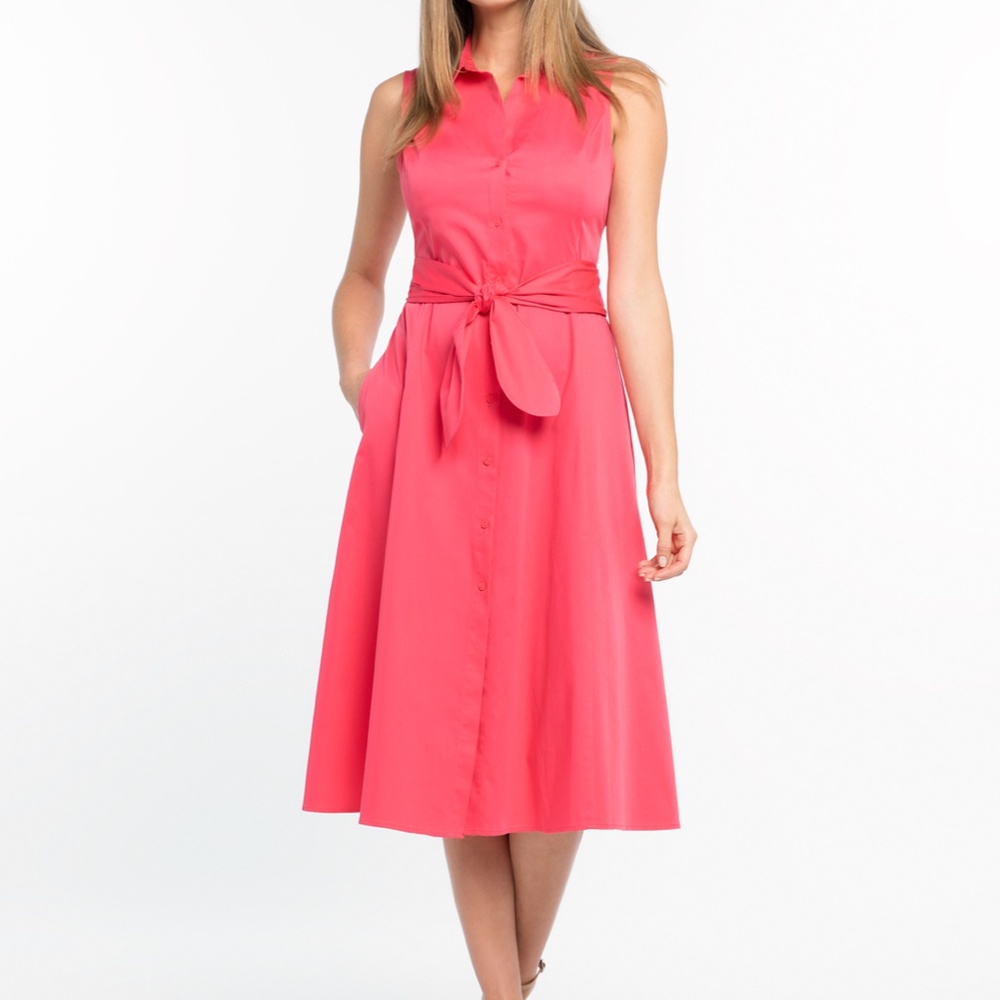 NIC+ZOE Sleeveless Midi Shirt Dress in Bright Coral Pink
